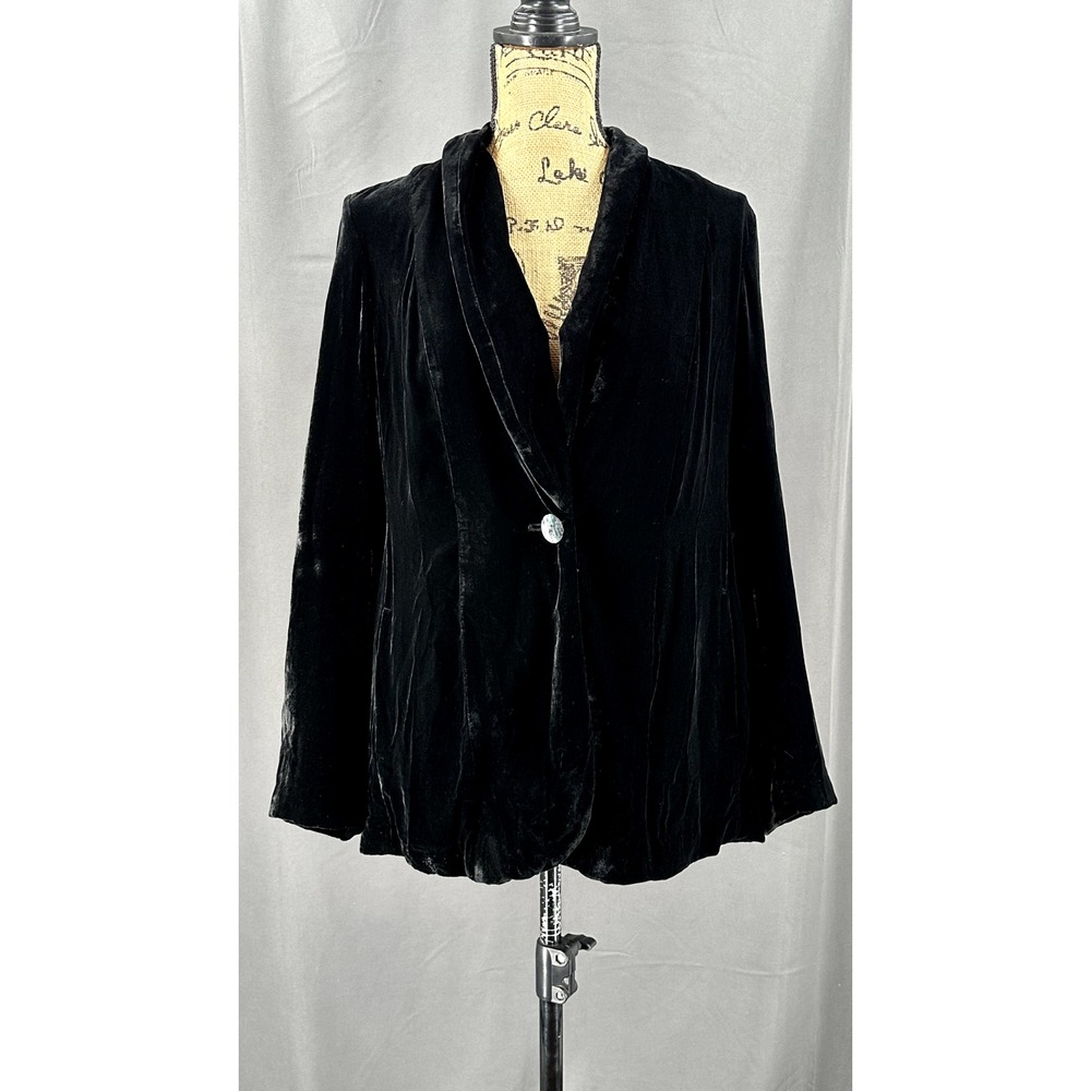 J. Jill Blazer Women S/M? Black Velvet Silk Blend Single Button Pocket Jacket*‎
